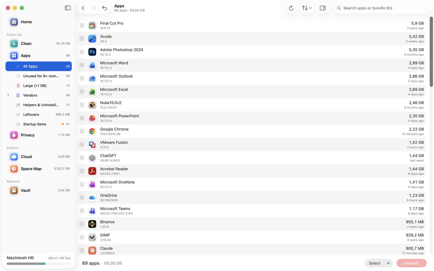 Apps screen